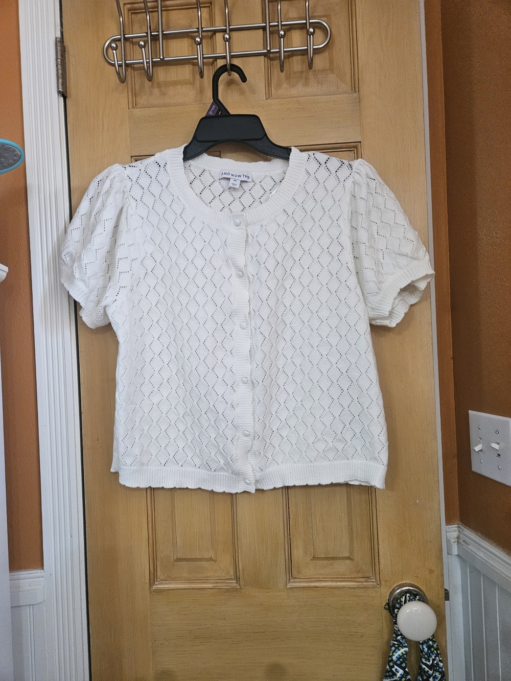 And Now This Off White Short-Sleeve Button Cardigan Sweater -